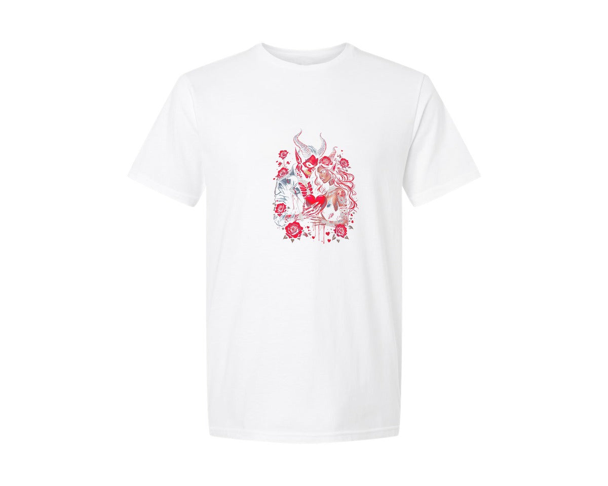 brand:Generic|color:White|Gothic Devil Lovers Graphic T-Shirt