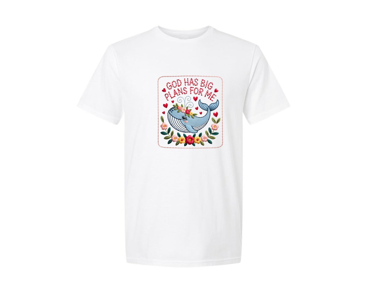 brand:Generic|color:White|Big Plans Whale Design Graphic T-Shirt