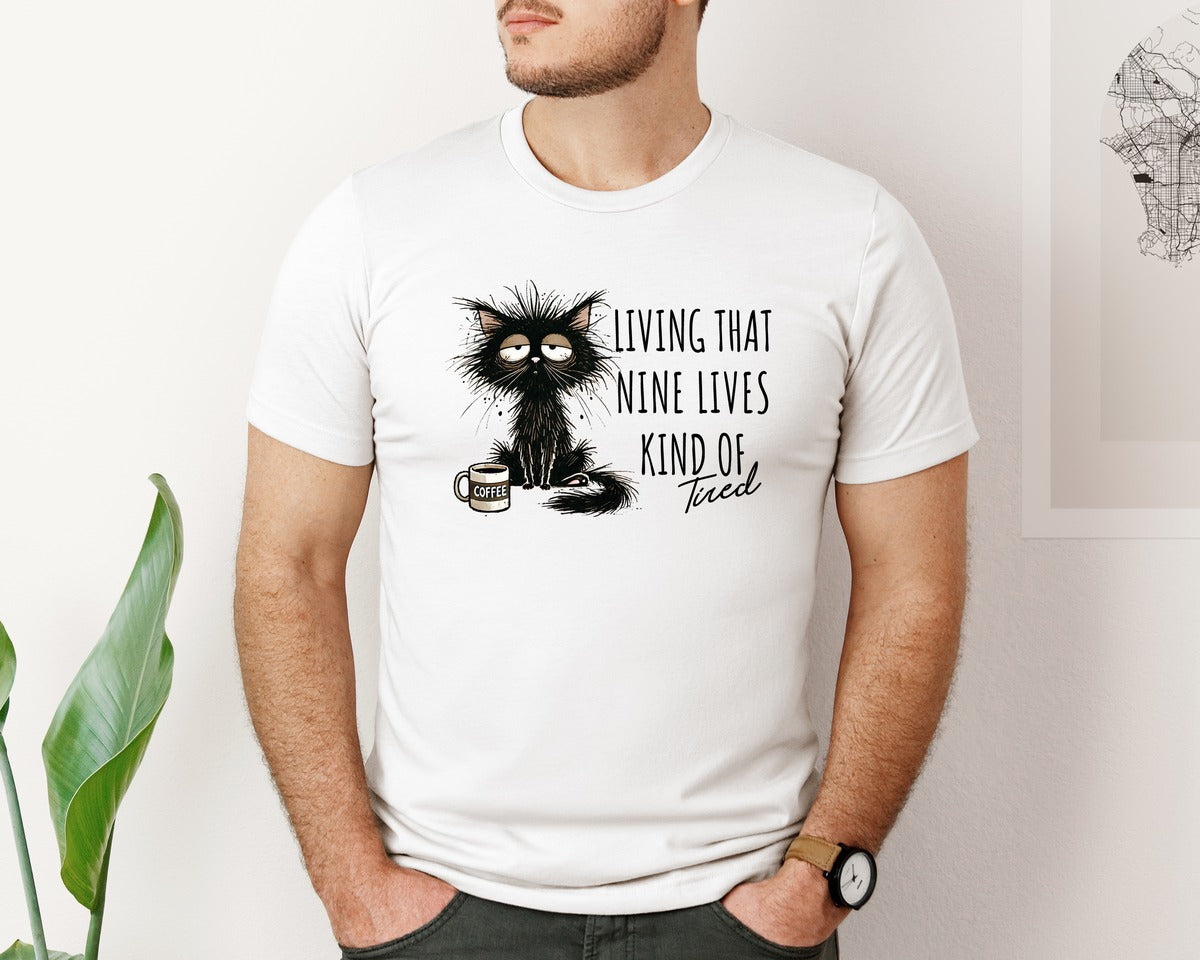 brand:Bella Canvas|color:White|Funny Cat Sarcastic Sassy Adult Tired Graphic T-Shirt
