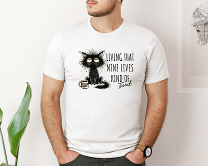 brand:Bella Canvas|color:White|Funny Cat Sarcastic Sassy Adult Tired Graphic T-Shirt