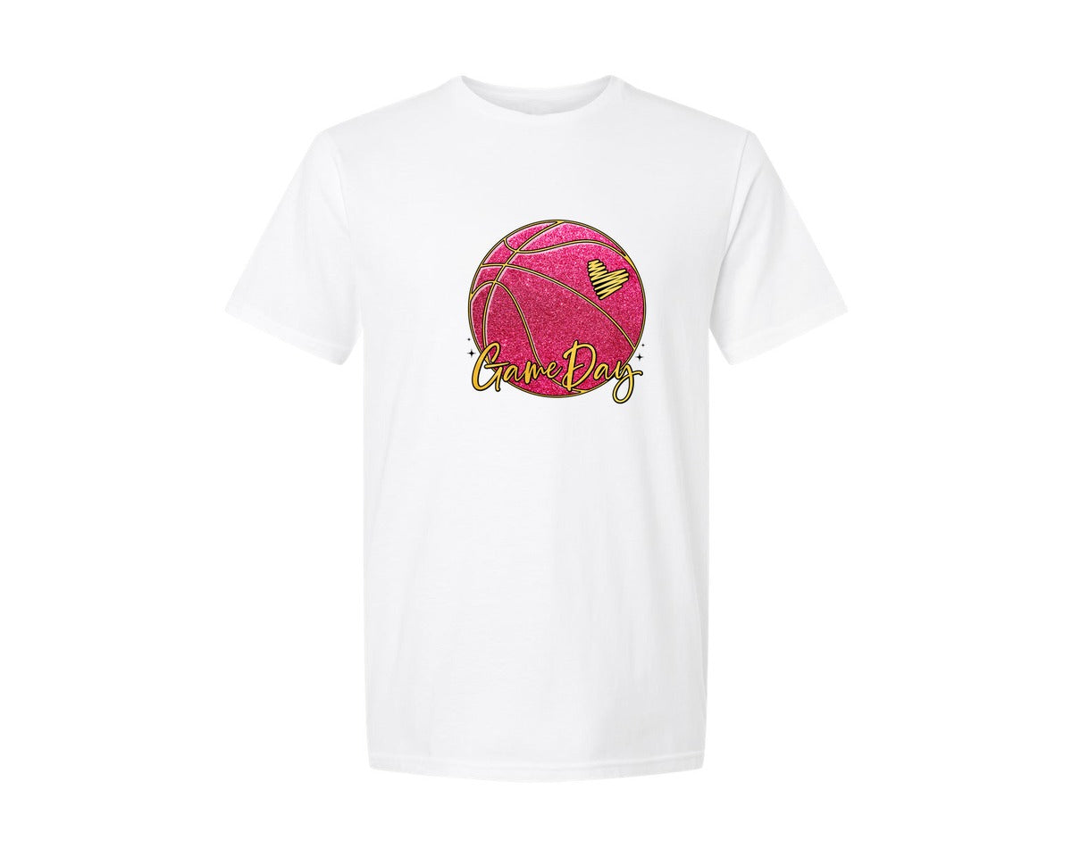 brand:Generic|color:White|Game Day Basketball Coquette Graphic T-Shirt
