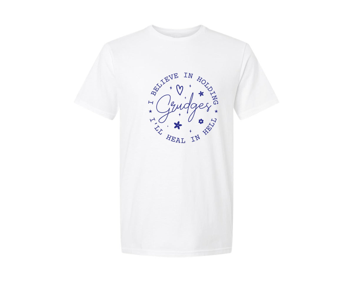 brand:Generic|color:White|I Believe In Holding Grudges Ill Heal Graphic T-Shirt