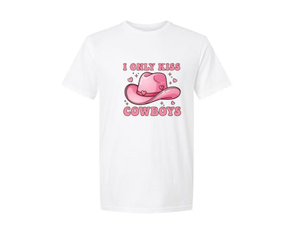 brand:Generic|color:White|Valentines Day I Only Kiss Cowboys 2 Graphic T-Shirt