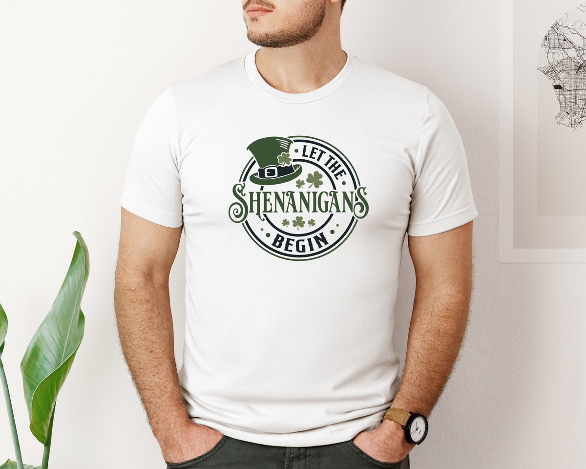 brand:Bella Canvas|color:White|Let The Shenanigans Begin 43 Graphic T-Shirt
