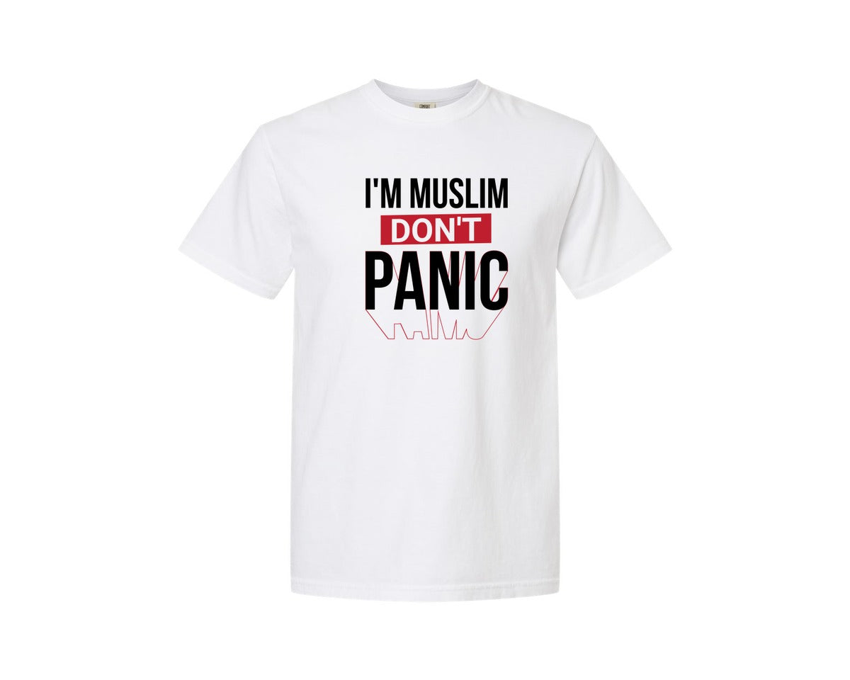 brand:Comfort Colors|color:White|Im Muslim Dont Panic Muslim Quote Is Graphic T-Shirt