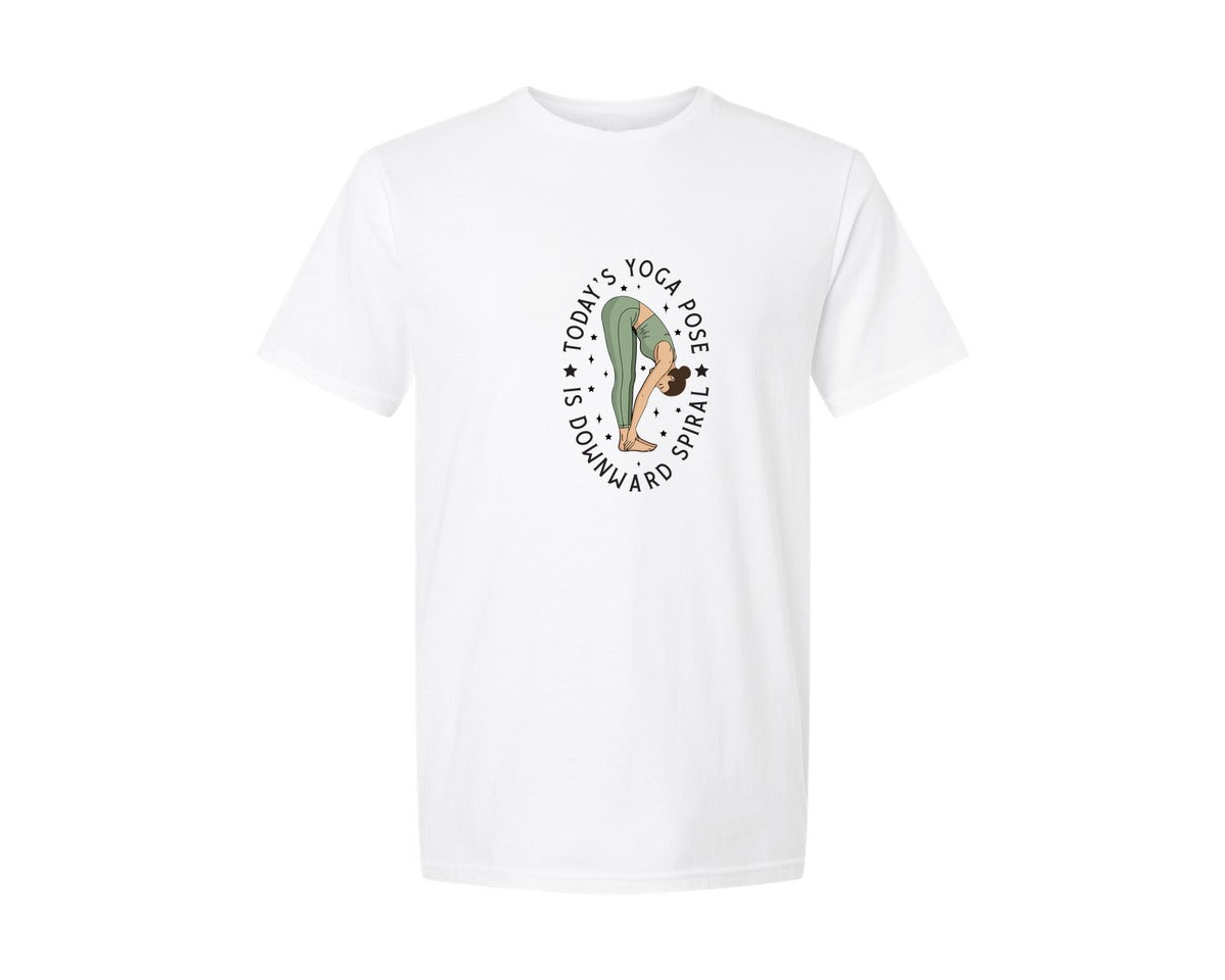 brand:Generic|color:White|Todays Yoga Pose Is Downward Spiral Graphic T-Shirt