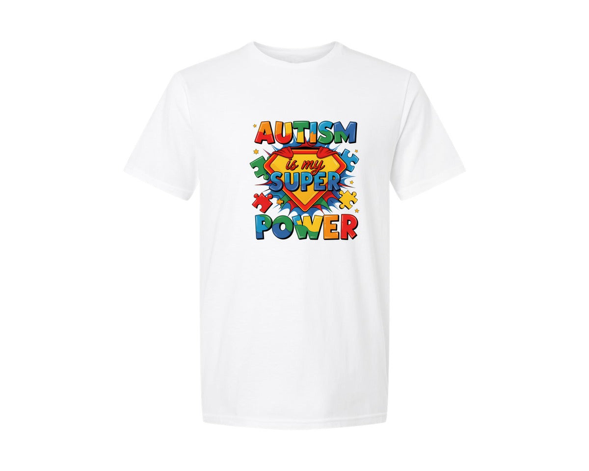 brand:Generic|color:White|Autism Is My Superpower Ripped Graphic T-Shirt