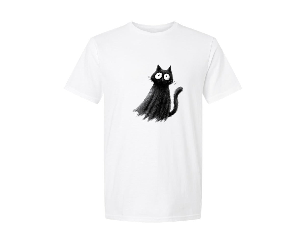 brand:Generic|color:White|Halloween Ghost And Cat 11 Graphic T-Shirt
