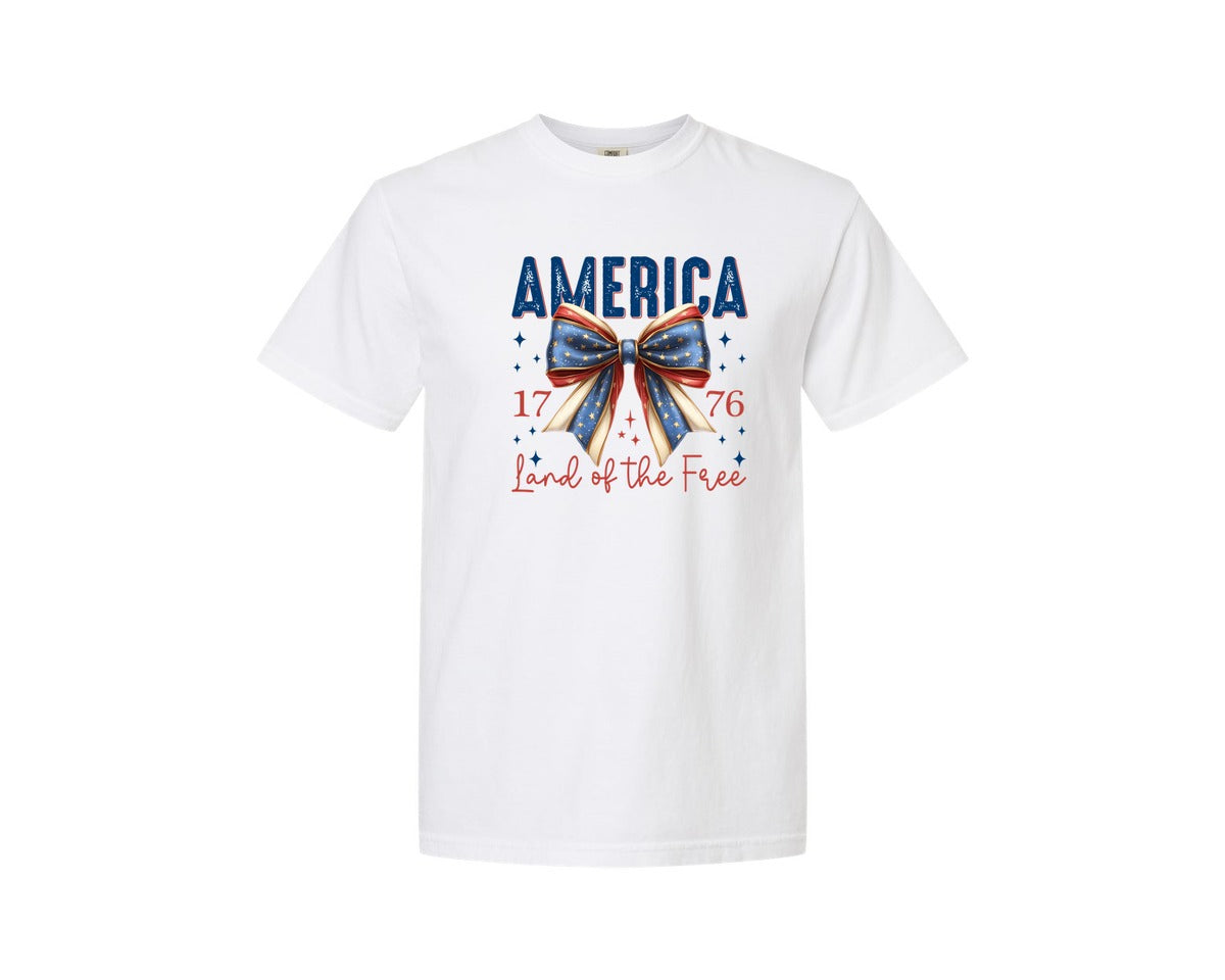 brand:Comfort Colors|color:White|America Bow Land Of The Free Graphic T-Shirt
