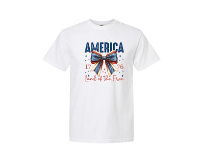 brand:Comfort Colors|color:White|America Bow Land Of The Free Graphic T-Shirt