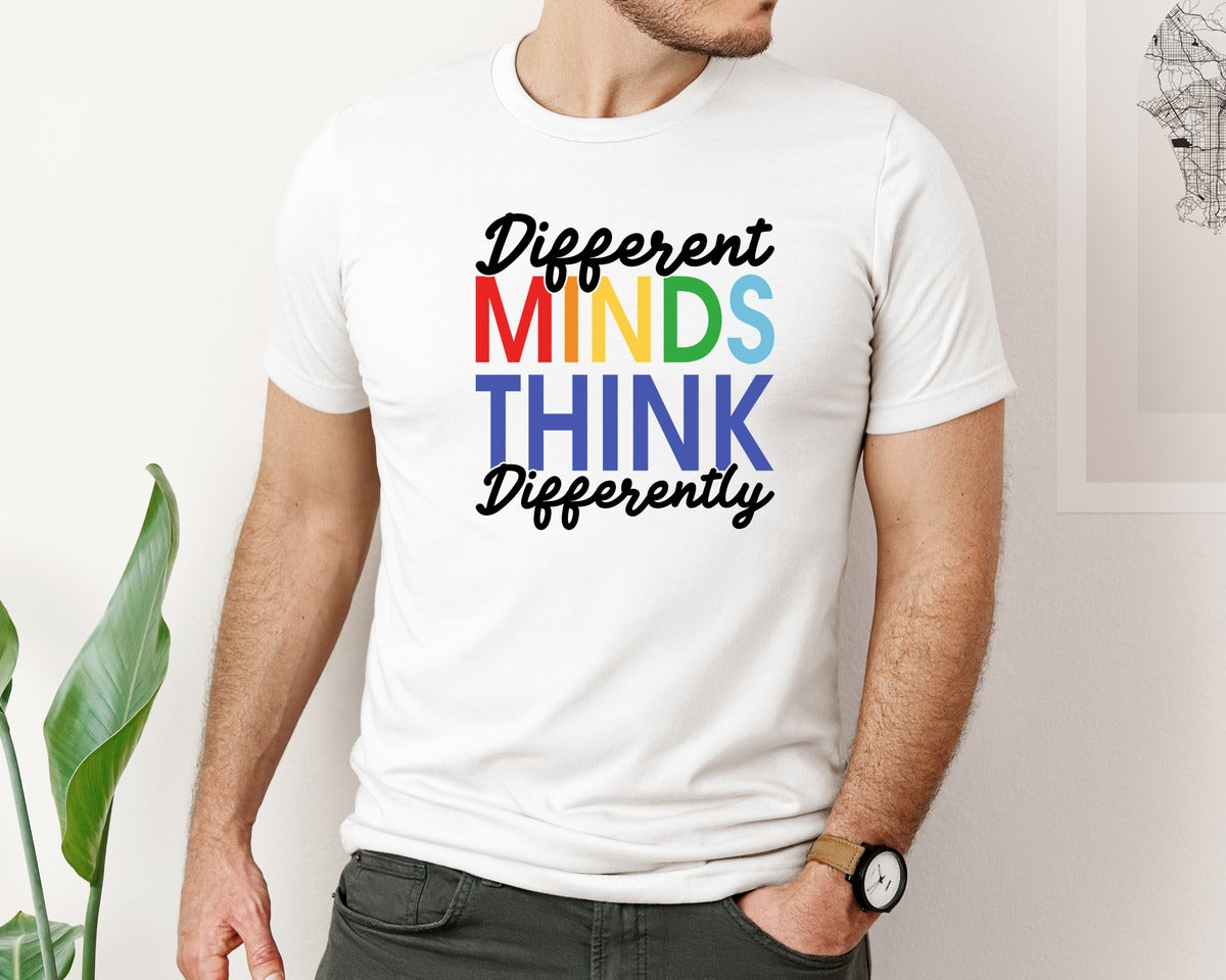 brand:Bella Canvas|color:White|Different Minds Autism T Shirt Graphic T-Shirt