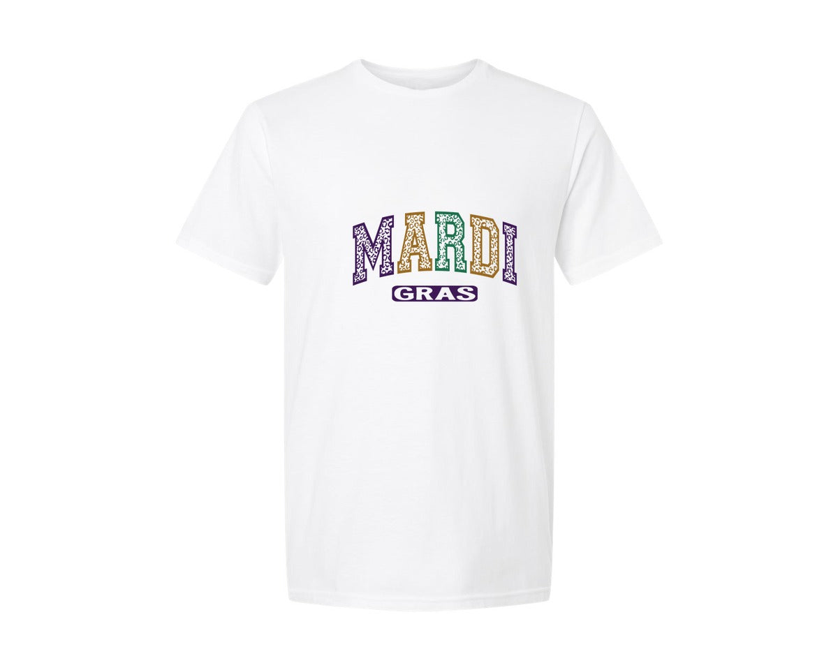 brand:Generic|color:White|Mardi Gras Mardi Gras Bow Graphic T-Shirt