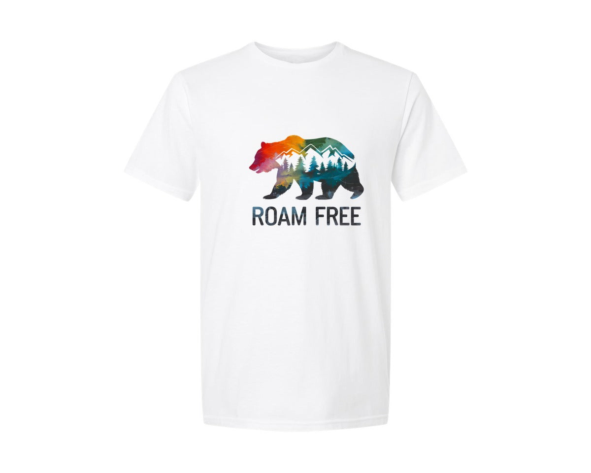 brand:Generic|color:White|Roam Free Bear Forest Hiking Graphic T-Shirt