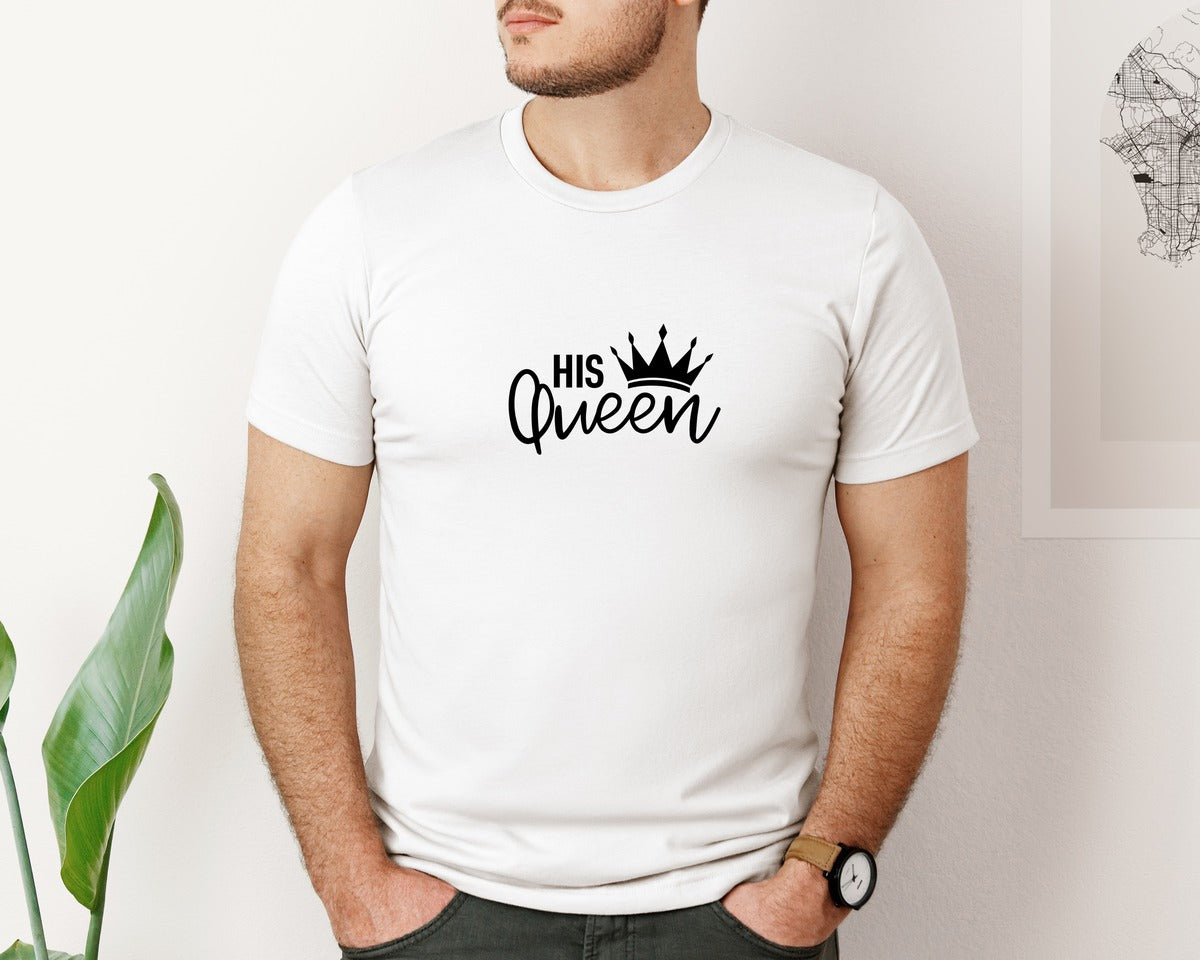 brand:Bella Canvas|color:White|Her King His Queen Couple Matching Graphic T-Shirt