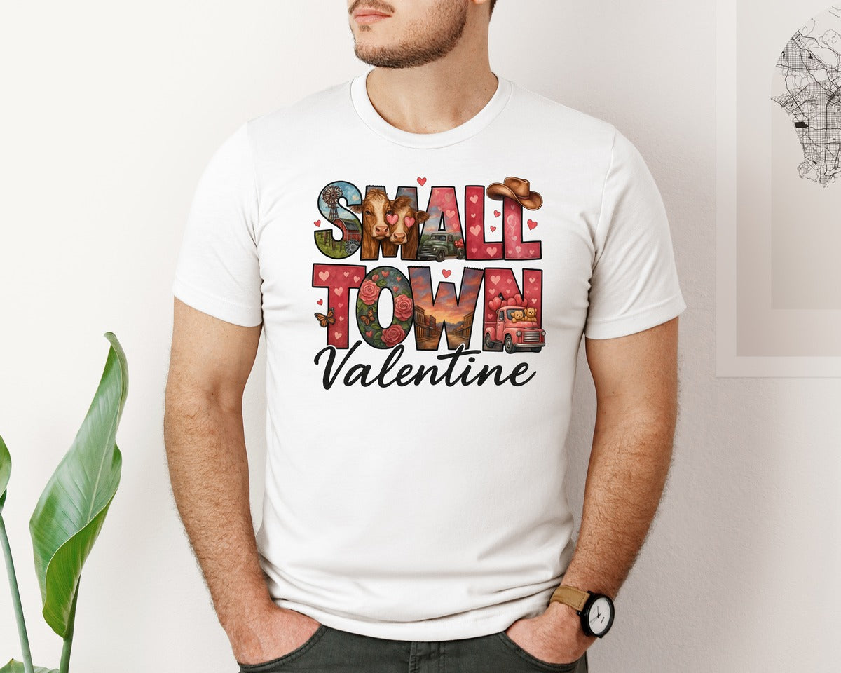 brand:Bella Canvas|color:White|Small Town Valentine Love Graphic T-Shirt