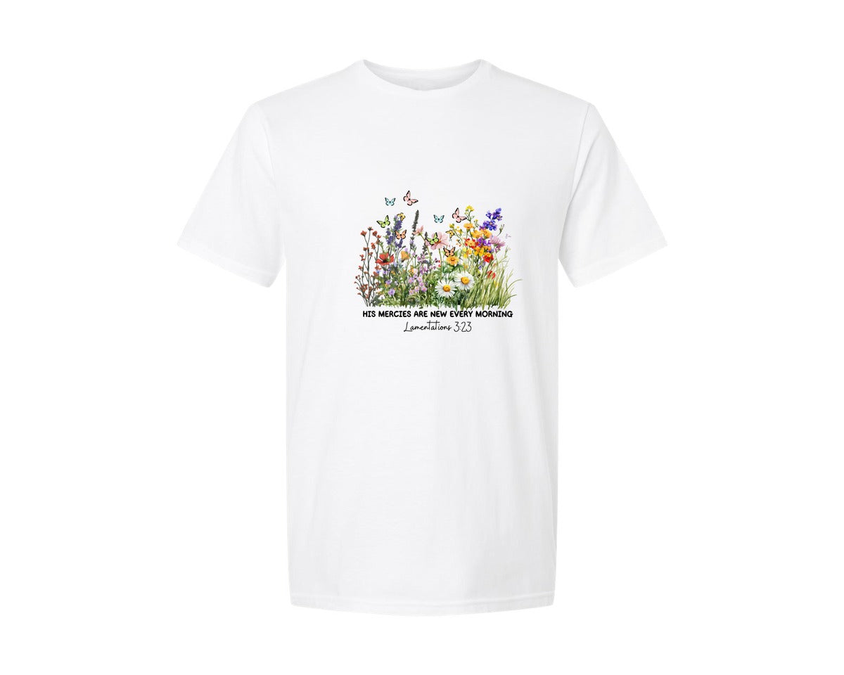 brand:Generic|color:White|His Mercies Are New Every Morning 18 Graphic T-Shirt