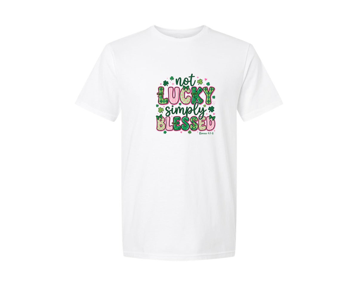 brand:Generic|color:White|Not Lucky Simply Blessed 4 Graphic T-Shirt