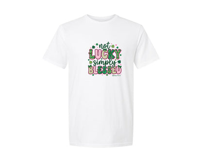 brand:Generic|color:White|Not Lucky Simply Blessed 4 Graphic T-Shirt