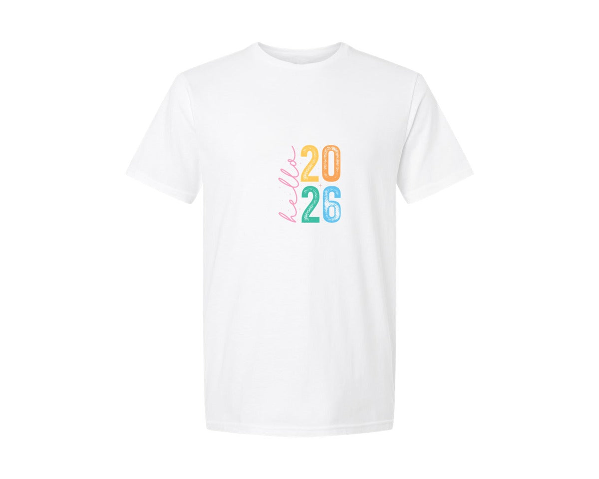 brand:Generic|color:White|Hello 2026 New Years 3 Graphic T-Shirt