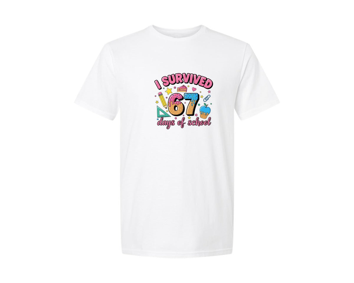 brand:Generic|color:White|I Survived 67 Days Of School 7 Graphic T-Shirt