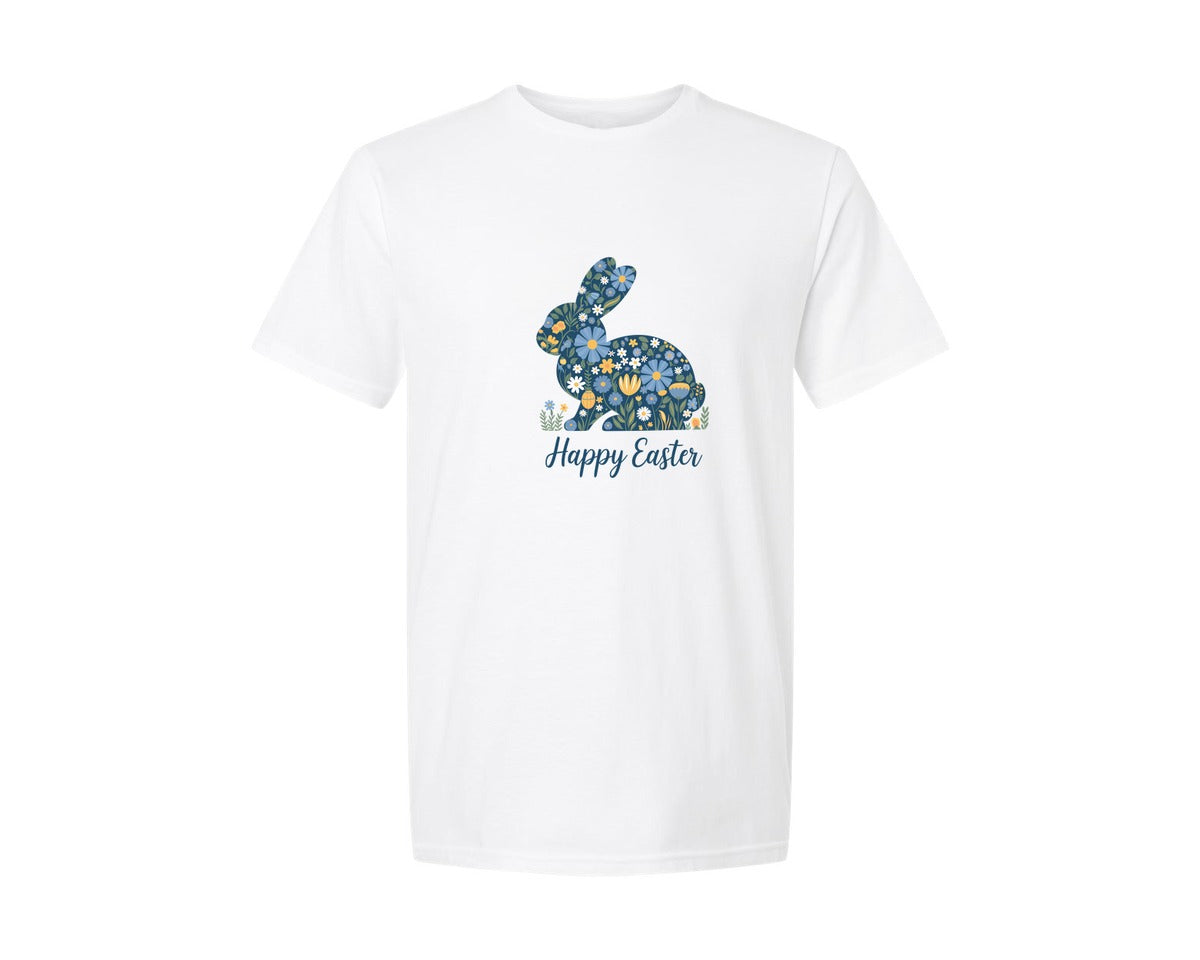 brand:Generic|color:White|Floral Easter Bunny With Wildflowers Graphic T-Shirt