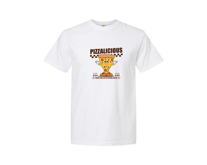 brand:Comfort Colors|color:White|Vintage Slice Pizza Cartoon Character Graphic T-Shirt