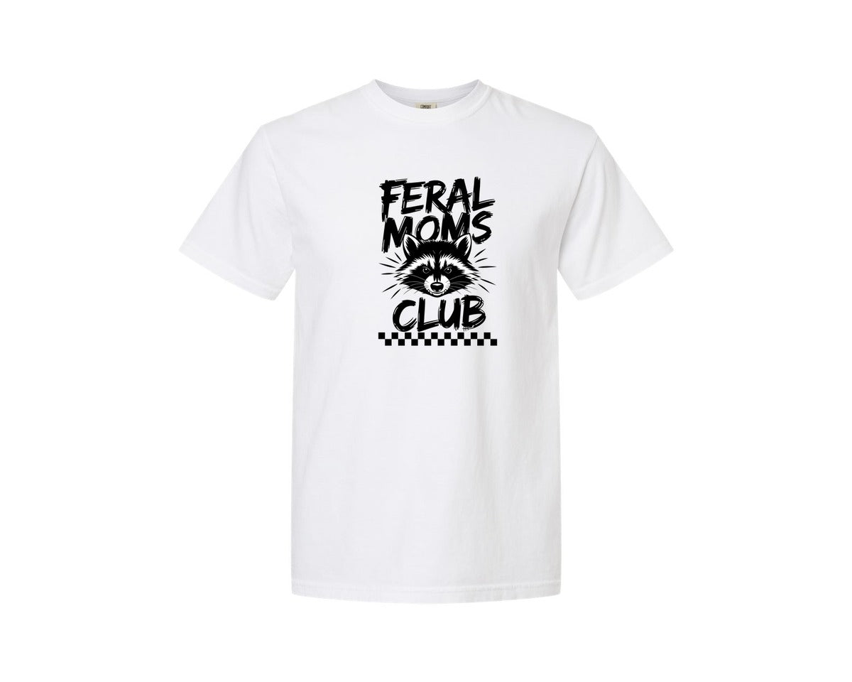 brand:Comfort Colors|color:White|Feral Moms Club Mom Life Raccoon Graphic T-Shirt