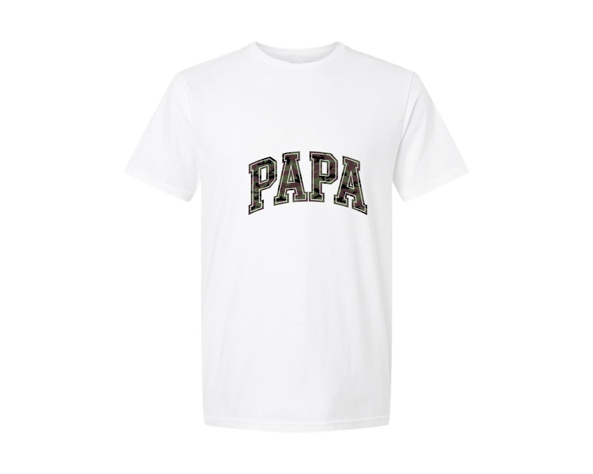 brand:Generic|color:White|Camo Papa Hunting Camouflage Dad Graphic T-Shirt