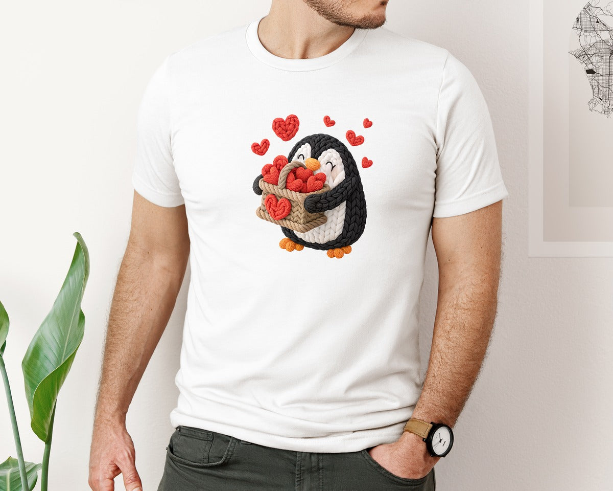 brand:Bella Canvas|color:White|Valentine Penguin Valentine 2 Graphic T-Shirt