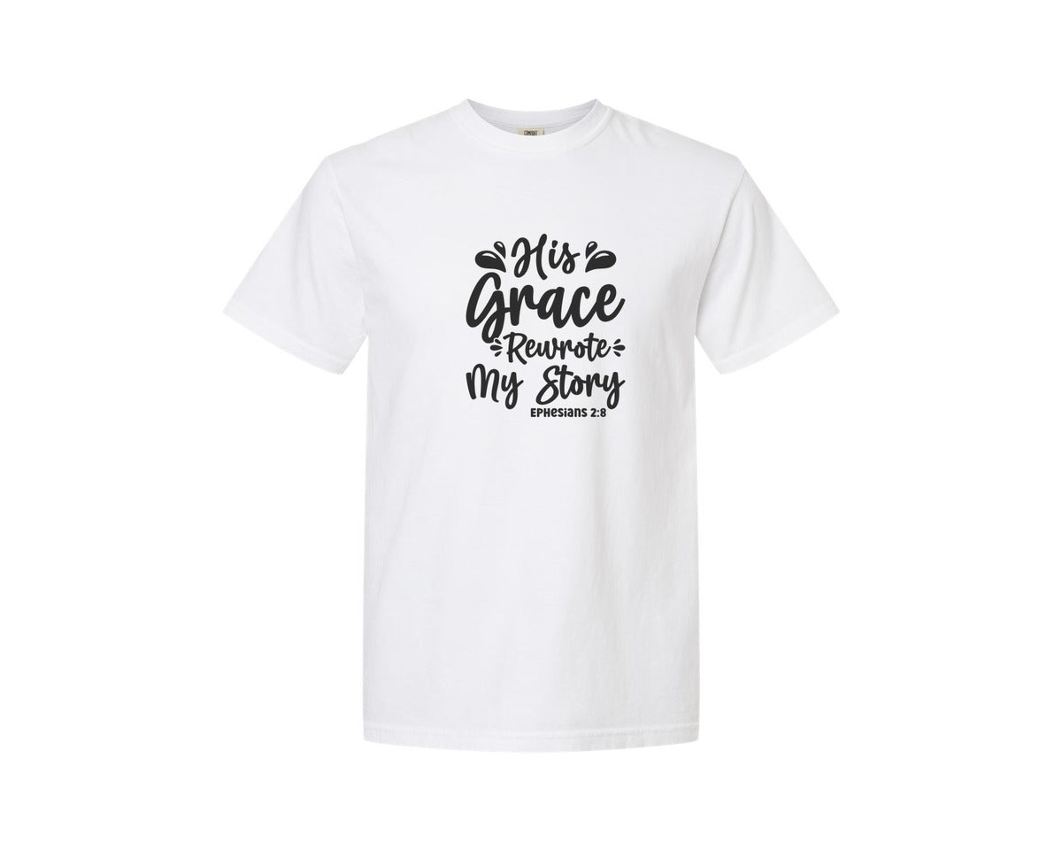 brand:Comfort Colors|color:White|His Grace Rewrites My Story Graphic T-Shirt