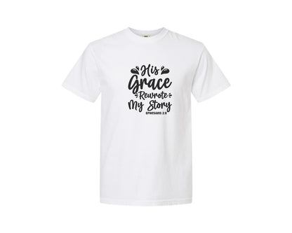 brand:Comfort Colors|color:White|His Grace Rewrites My Story Graphic T-Shirt