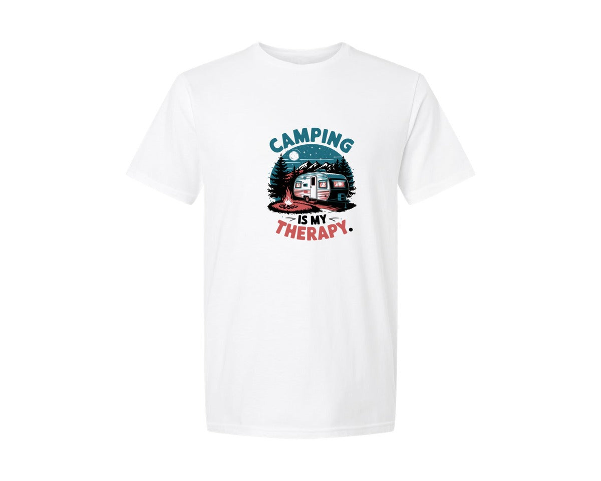 brand:Generic|color:White|Camping Trailer Night Fire Graphic T-Shirt