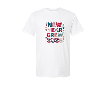 brand:Generic|color:White|Patchwork New Year Crew 2026 Shirt Graphic T-Shirt