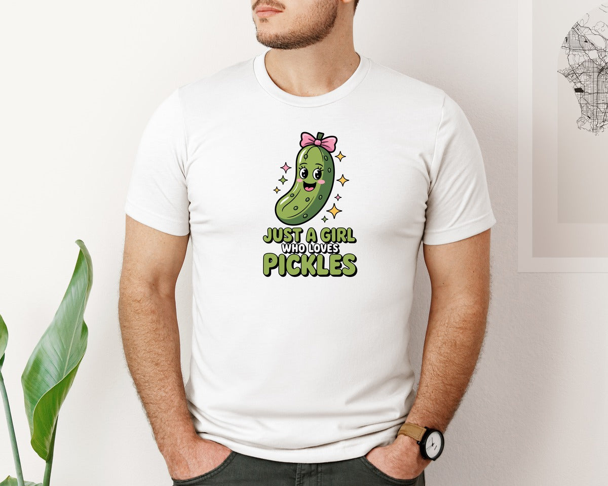 brand:Bella Canvas|color:White|Just A Girl Who Loves Pickles Tshirt Graphic T-Shirt