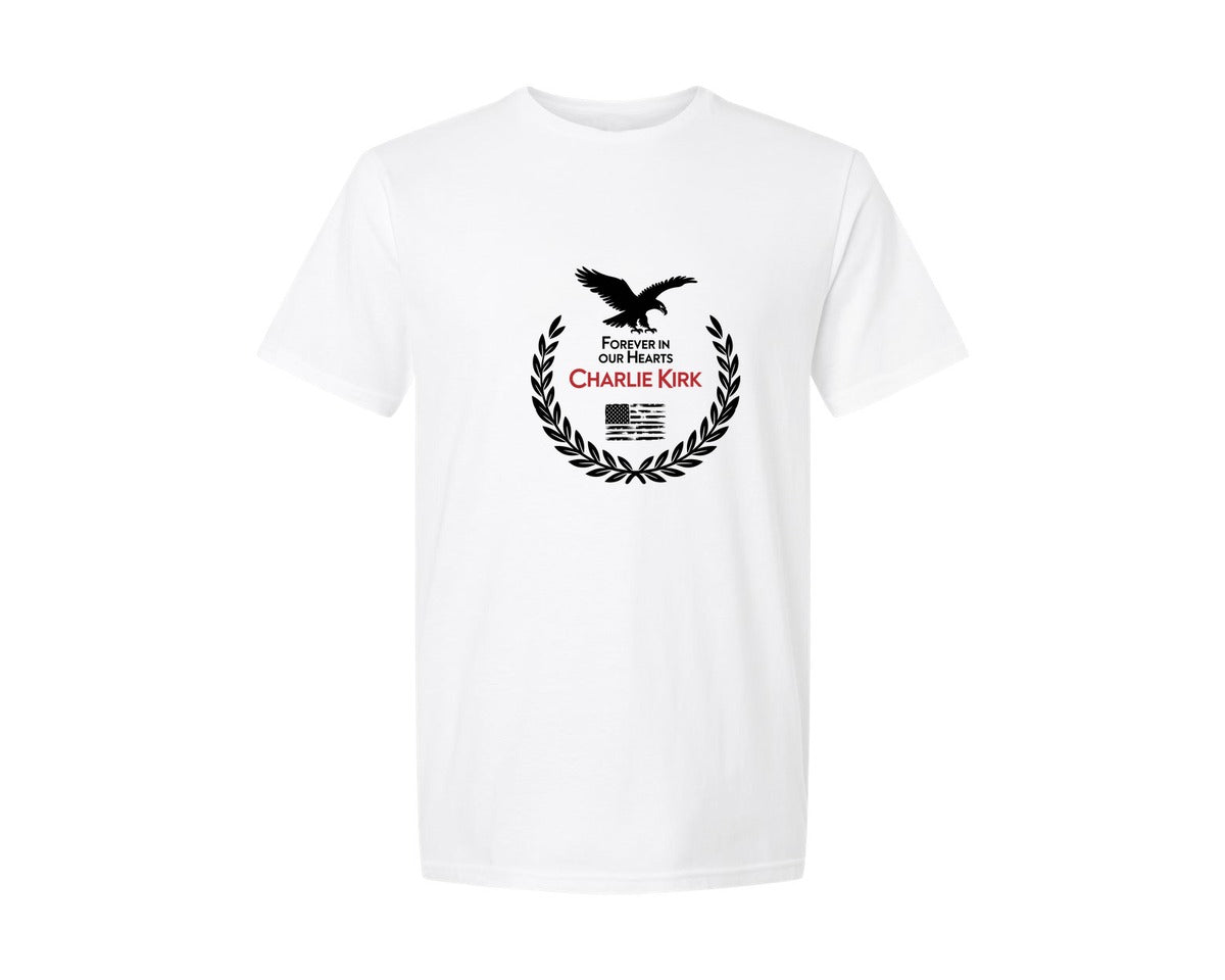 brand:Generic|color:White|Forever In Our Hearts Charlie Kirk Graphic T-Shirt