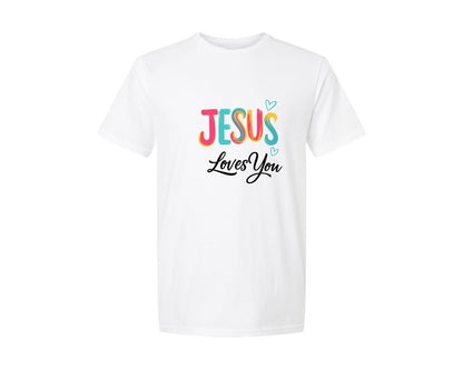 brand:Generic|color:White|Colorful Jesus Loves You Design Graphic T-Shirt