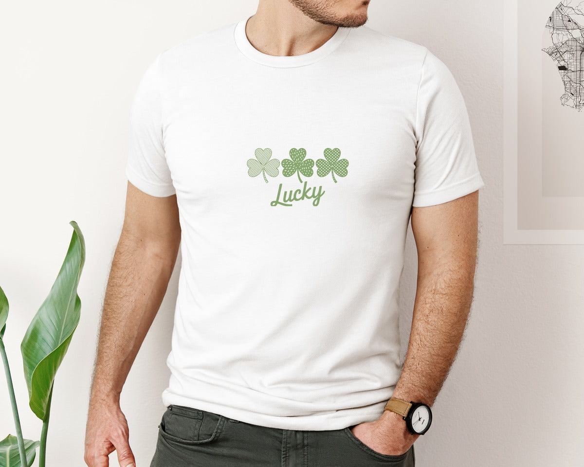 brand:Bella Canvas|color:White|Lucky Shamrock St Patricks Day 2 Graphic T-Shirt