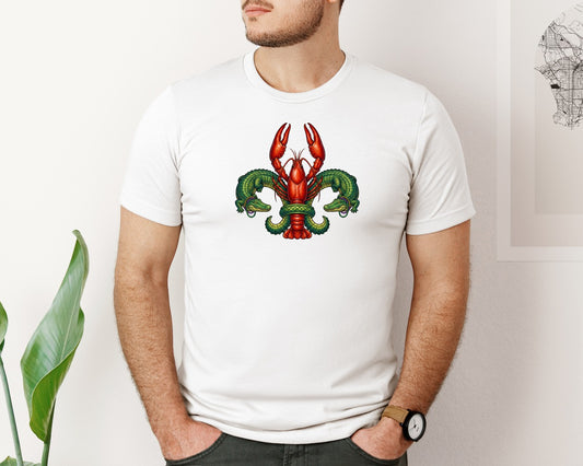 Crawfish And Alligator Fleur De Lis Graphic T-Shirt