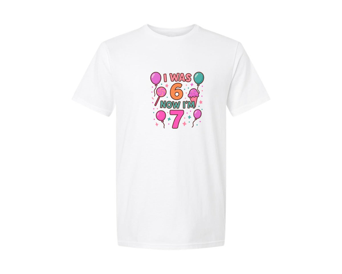 brand:Generic|color:White|I Was 6 Now Im 7 2 Graphic T-Shirt