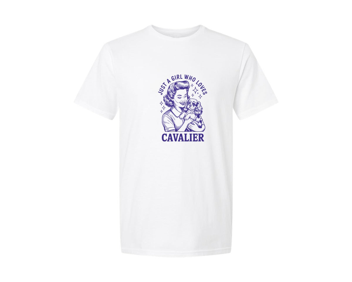 brand:Generic|color:White|Just A Girl Who Loves Cavalier King Dog Graphic T-Shirt