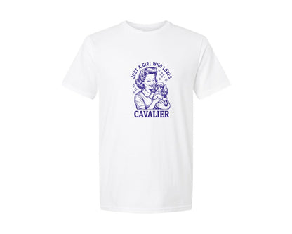 brand:Generic|color:White|Just A Girl Who Loves Cavalier King Dog Graphic T-Shirt