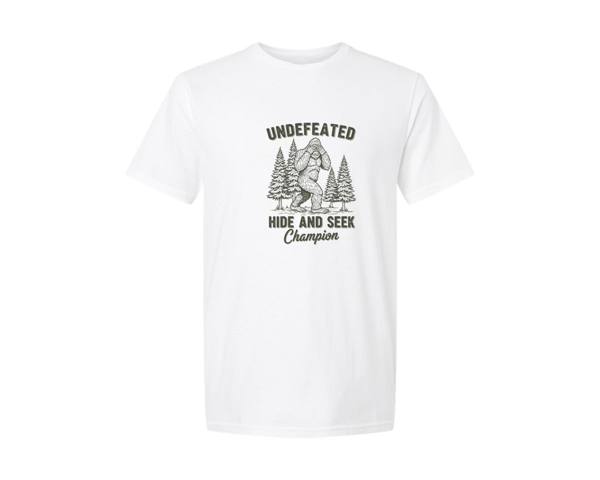 brand:Generic|color:White|Bigfoot Undefeated Hide And Seek Graphic T-Shirt
