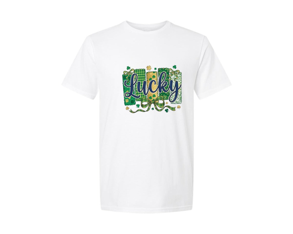 brand:Generic|color:White|Lucky Shamrock Blessed Vibes 10 Graphic T-Shirt