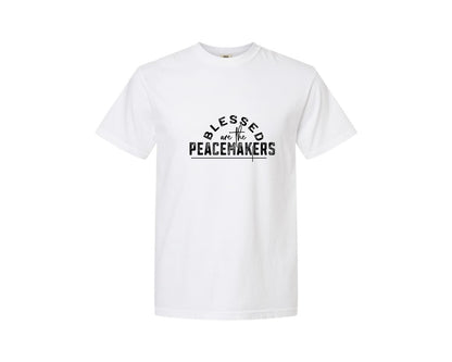 brand:Comfort Colors|color:White|Blessed Are The Peacemakers Sleeve 3 Graphic T-Shirt