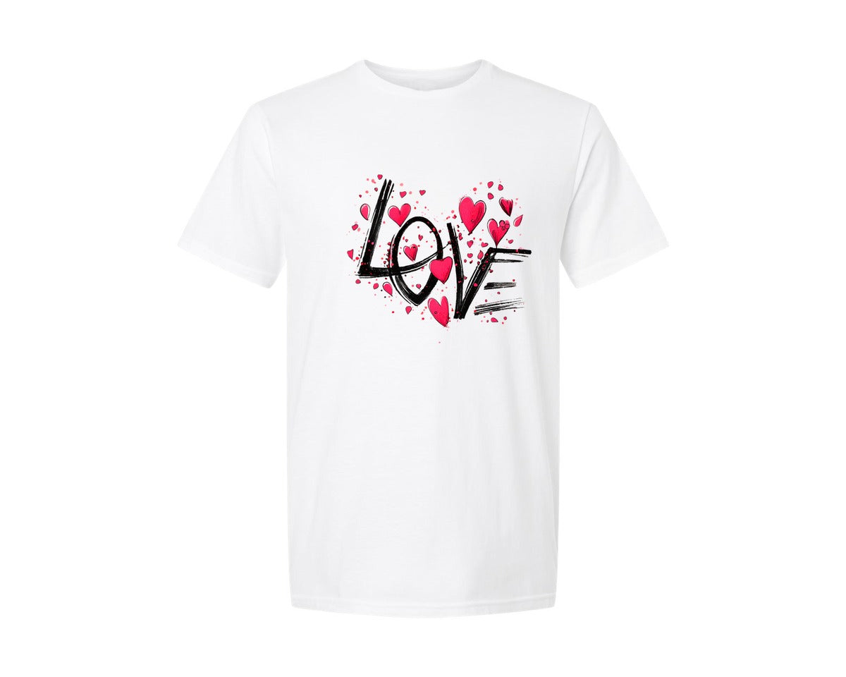 brand:Generic|color:White|Love Hearts Valentine Graphic T-Shirt