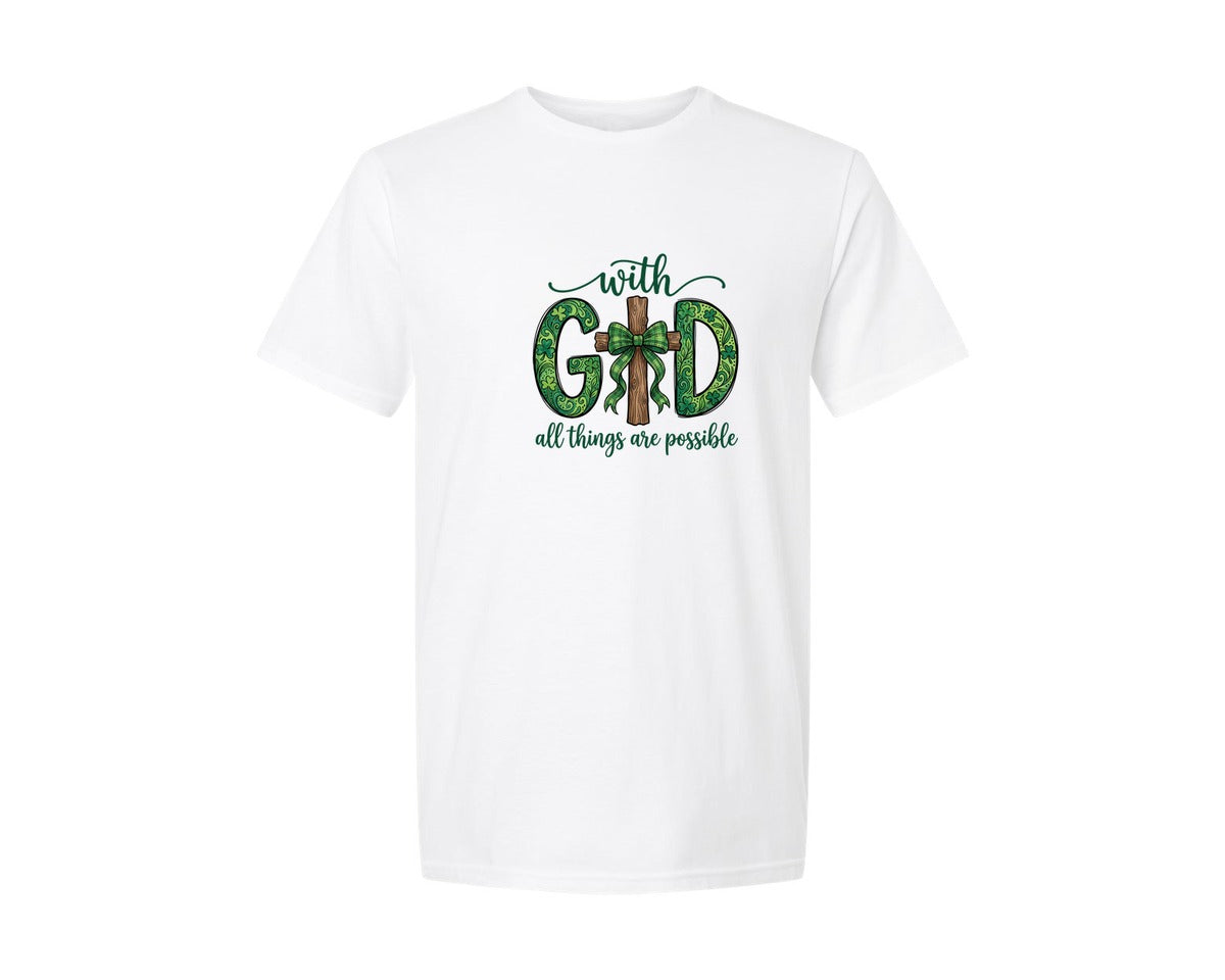 brand:Generic|color:White|With God All Things Are Possible 18 Graphic T-Shirt