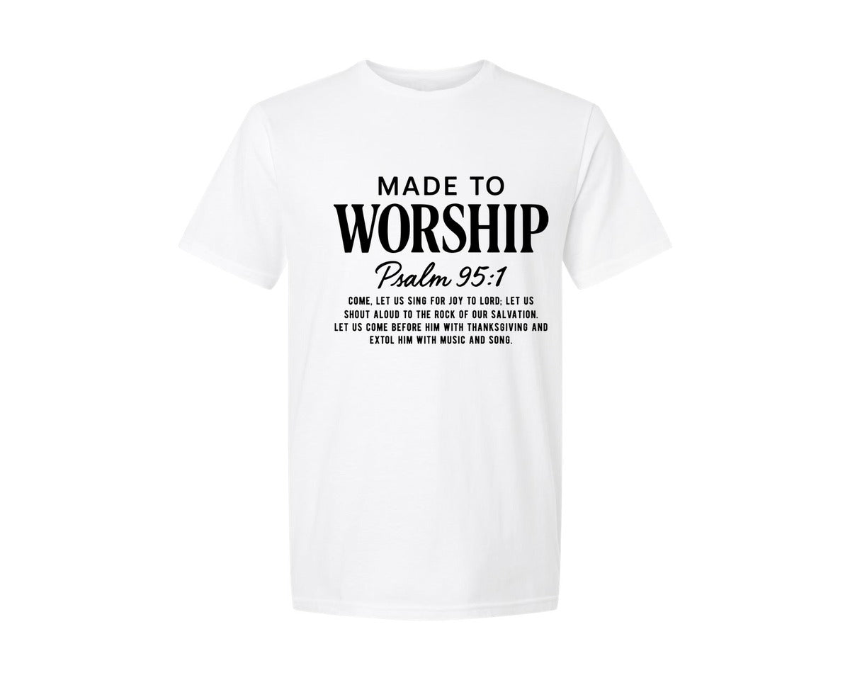 brand:Generic|color:White|Made To Worship Bible Verse 6 Graphic T-Shirt