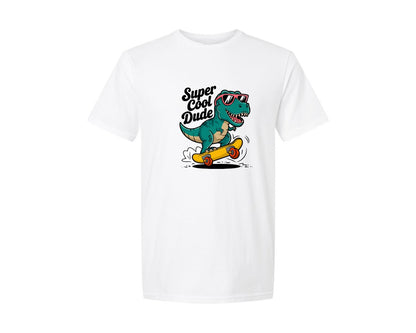 brand:Generic|color:White|Dino Skate Super Cool Dude Art Graphic T-Shirt