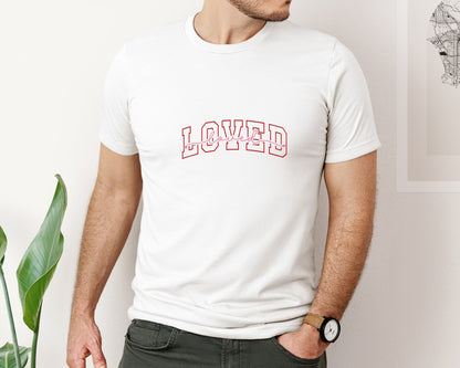 brand:Bella Canvas|color:White|Loved Varsity Valentine Shirt Graphic T-Shirt