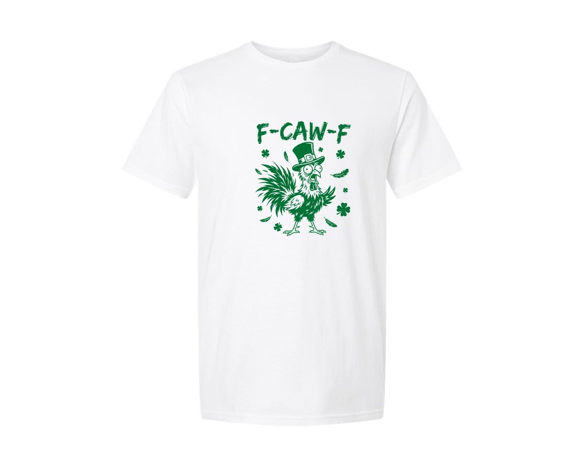 brand:Generic|color:White|Irish F Caw F Green Rooster Funny Graphic T-Shirt